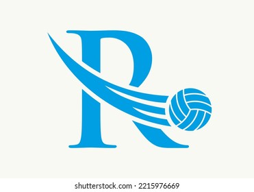 Volleyball Logo On Letter R Vector Template