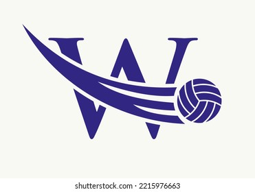 Volleyball Logo On Letter W Vector Template