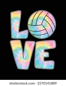 volleyball love  tye-dye t-shirt design 