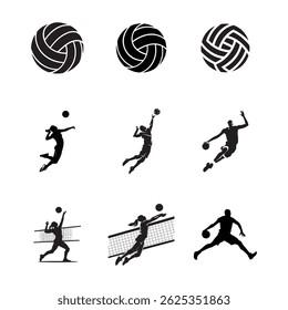 Volleyball man and woman jumping Player Icon Silhouette. for web, app design. Volleyball man and woman jumping Player Icon Silhouette. for web, app design isolated on white background