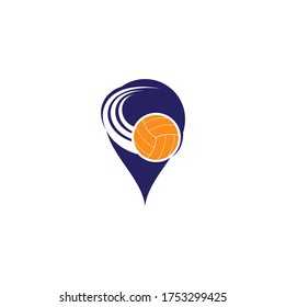 Volleyball map pin shape concept logo.