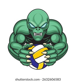 Diseño de Ilustración vectorial alienígena de mascota de voleibol
