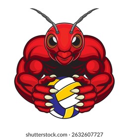 volleyball mascot ant vector illustration design