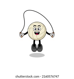 volleyball mascot cartoon is playing skipping rope , character design