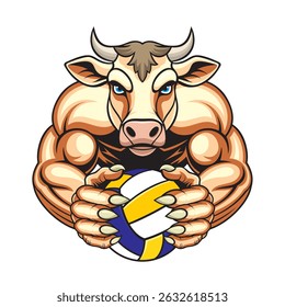 volleyball mascot cow vector illustration design