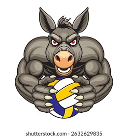projeto de ilustração de vetor de burro mascote de vôlei