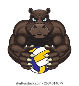 mascote de vôlei hippopotamus vetor ilustração design