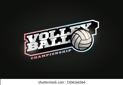 Volleyball mascot Modern professional sport Typography in retro style. Vector design emblem, badge and sporty template logo design