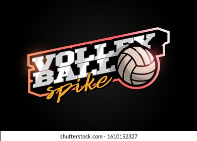 Volleyball mascot Modern professional sport Typography in retro style. Vector design emblem, badge and sporty template logo design.