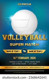 Volleyball match poster template with ball and sample text in separate layer - vector illustration