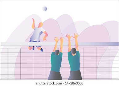 Volleyball match when player try to stoping smash