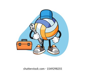 Volleyball mechanic cartoon. Mascot Character vector.