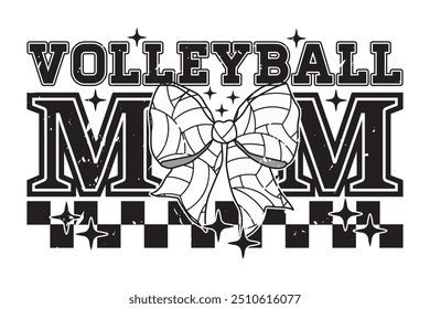 volleyball Mom EPS Retro Mama Coquette Bow T-shirt Design