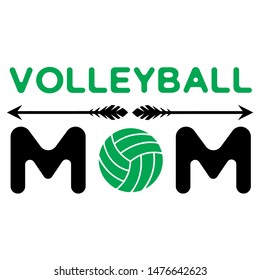 Volleyball Mom presented with arrows and silhouette of ball