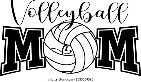 Volleyball mom vector saying. Volleyball ball silhouette illustration.