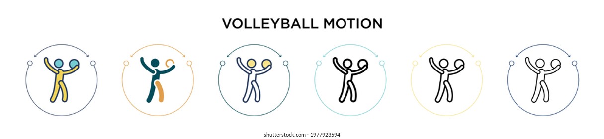 Volleyball motion icon in filled, thin line, outline and stroke style. Vector illustration of two colored and black volleyball motion vector icons designs can be used for mobile, ui, web
