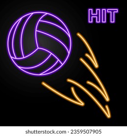 volleyball neon sign, modern glowing banner design, colorful modern design trend on black background. Vector illustration.