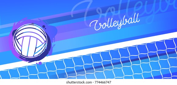 Volleyball Net And Ball In Vector. Sport Banner. Championship And Team.