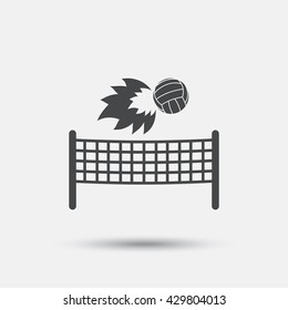 Volleyball net with fireball sign icon. Beach sport symbol. Flat volleyball web icon on white background. Vector