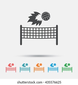 Volleyball net with fireball sign icon. Beach sport symbol. Graphic element on white background. Colour clean flat volleyball icons. Vector