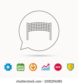 Volleyball net icon. Beach sport game sign. Calendar, Graph chart and Cogwheel signs. Download and Shield web icons. Vector