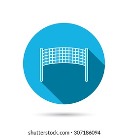 Volleyball net icon. Beach sport game sign. Blue flat circle button with shadow. Vector