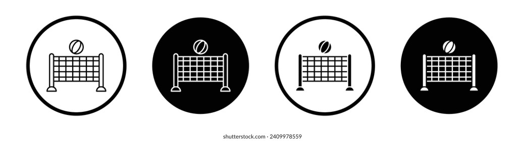Volleyball net icon set. Beach volly ball with net vector symbol in a black filled and outlined style. Play vollyball at beach sign.