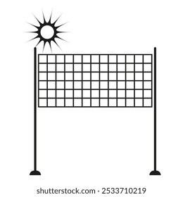 Icono de la red de voleibol. Símbolo del sol detrás. Vector de juego deportivo. Gráfico de actividad al aire libre.