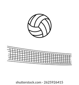 volleyball net illustration, volleyball ball over net design, simple volleyball court sketch