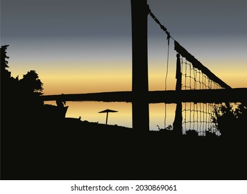 volleyball net at sunset vector graphics