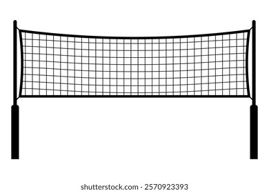 Volleyball net vector illustration. Court equipment symbol for beach volleyball, indoor sports, and team games. Black silhouette isolated on white background.