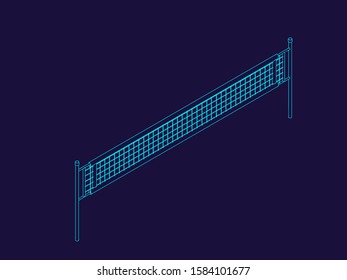 Volleyball net. Vector outline illustration. Isometric projection.