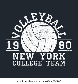 Volleyball New York grunge print for apparel with ball. Typography emblem for t-shirt. Design for athletic clothes. Vector illustration.