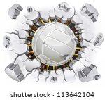 Volleyball and Old Plaster wall damage. Vector illustration