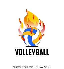 Volleyball on fire sport logo vector design