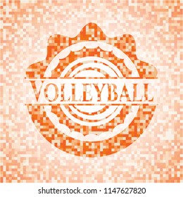 Volleyball orange mosaic emblem with background