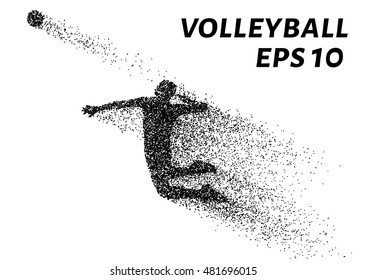 Volleyball, particle divergent composition, vector illustration. Silhouette of a volleyball from particles.