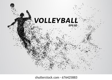 Volleyball, particle divergent composition, vector illustration. Silhouette of a volleyball from particles.