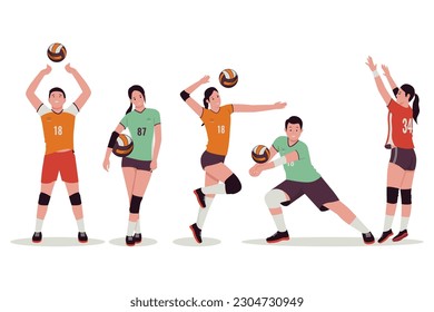 Volleyball people player vector illustration set. Illustration for website, landing page, mobile app, poster and banner. Trendy flat vector illustration