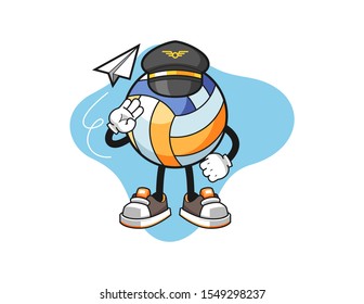 Volleyball pilot cartoon. Mascot Character vector.