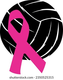 Volleyball with Pink Cancer Awareness Ribbon