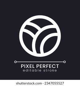 Volleyball pixel perfect white linear ui icon for dark theme. Sports activity and hobby. Vector line pictogram. Isolated user interface symbol for night mode. Editable stroke. Poppins font used