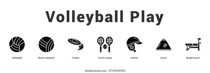 Volleyball Play Moderne und saubere Web-Banner-Illustration mit thematischen Symbolen für visuelle Kommunikation