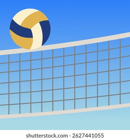 Volleyball in play over the net. Volleyball ball on the line. Volleyball match. EPS 10.