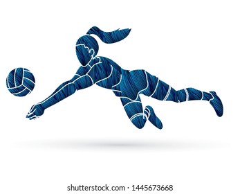 Volleyball player action cartoon graphic vector.