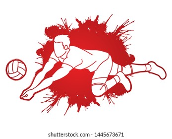 Volleyball player action cartoon graphic vector.