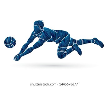 Volleyball player action cartoon graphic vector.