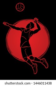 Volleyball player action cartoon graphic vector.