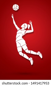 Volleyball player action cartoon graphic vector.