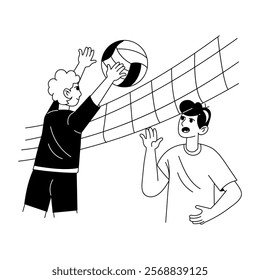 Volleyball player arguing illustration in hand drawn style 
